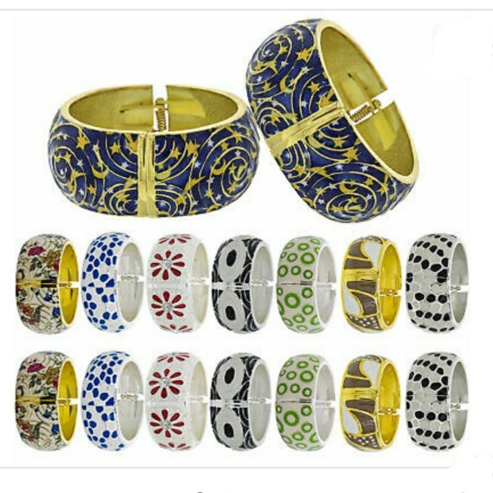 LAST ONE IN STOCK Enamel Bangle Bracelet, Dot Design, Hinge - Picture 12 of 15